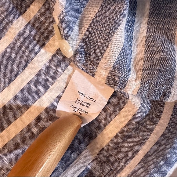 J Crew White & Blue Striped Long Sleeve Button Down Cotton Blouse ~Sz L ( j10) - Picture 5 of 12